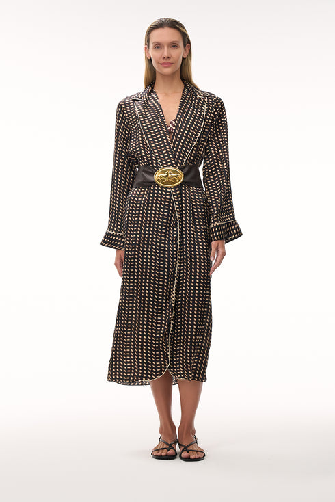 Western Satin Silk Kaftan / Black & Ivory Seeds